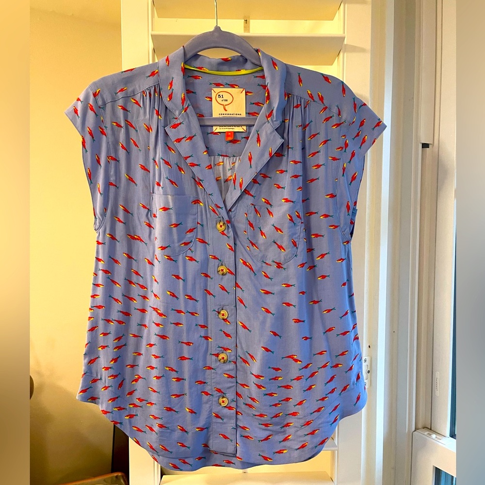 Blue and red “fish hook” top from Anthropologie
